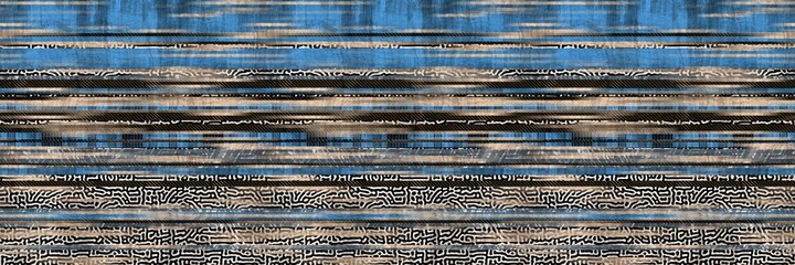 Seamless tribal ethnic stripe grungy border surface pattern design for print. High quality animal fur skin inspired illustration. Faded rug or carpet like cover graphic tile. Thick line textures.