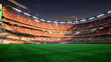 empty baseball and cricket arena with fans in the evening lights. High quality 4k footage