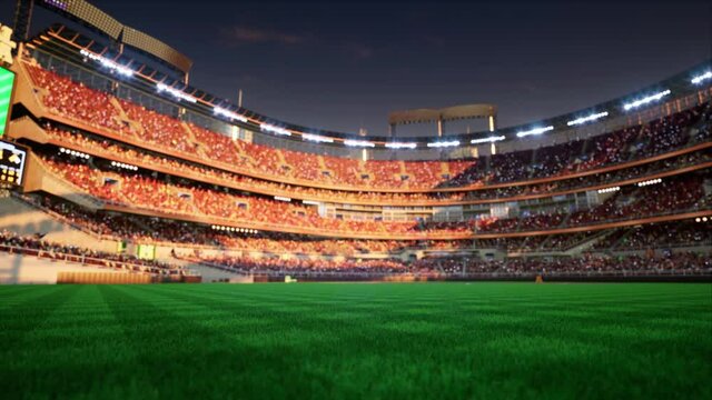 empty baseball and cricket arena with fans in the evening lights. High quality 4k footage