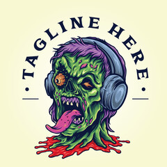 Zombie Vintage Horror Headphone Music Vector illustrations for your work Logo, mascot merchandise t-shirt, stickers and Label designs, poster, greeting cards advertising business company or brands.