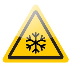 Yellow danger sign. Snowflake warning symbol icon. Vector