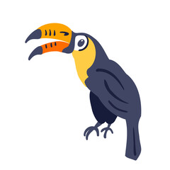 Toucan bird. Hand draw animals icon in flat style. Vector illustration.