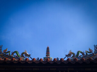 roof of chinese temple  have Dragon and tower