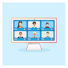 Avatars on screen. Conference. Online conversation through internet connection