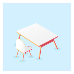 Office table and chair, 3d, isometric