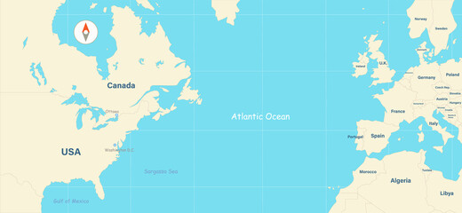 Fototapeta premium White detailed world map complete with countries names on blue background. Simple design.