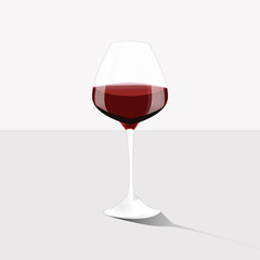 3d realistic red wine glass, on gray background. Vector illustration
