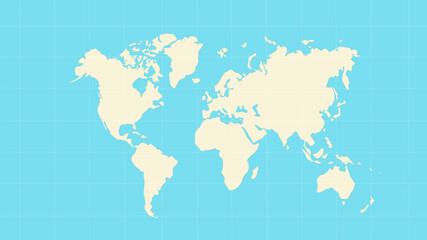 White World Map on blue  background.  Simple design.