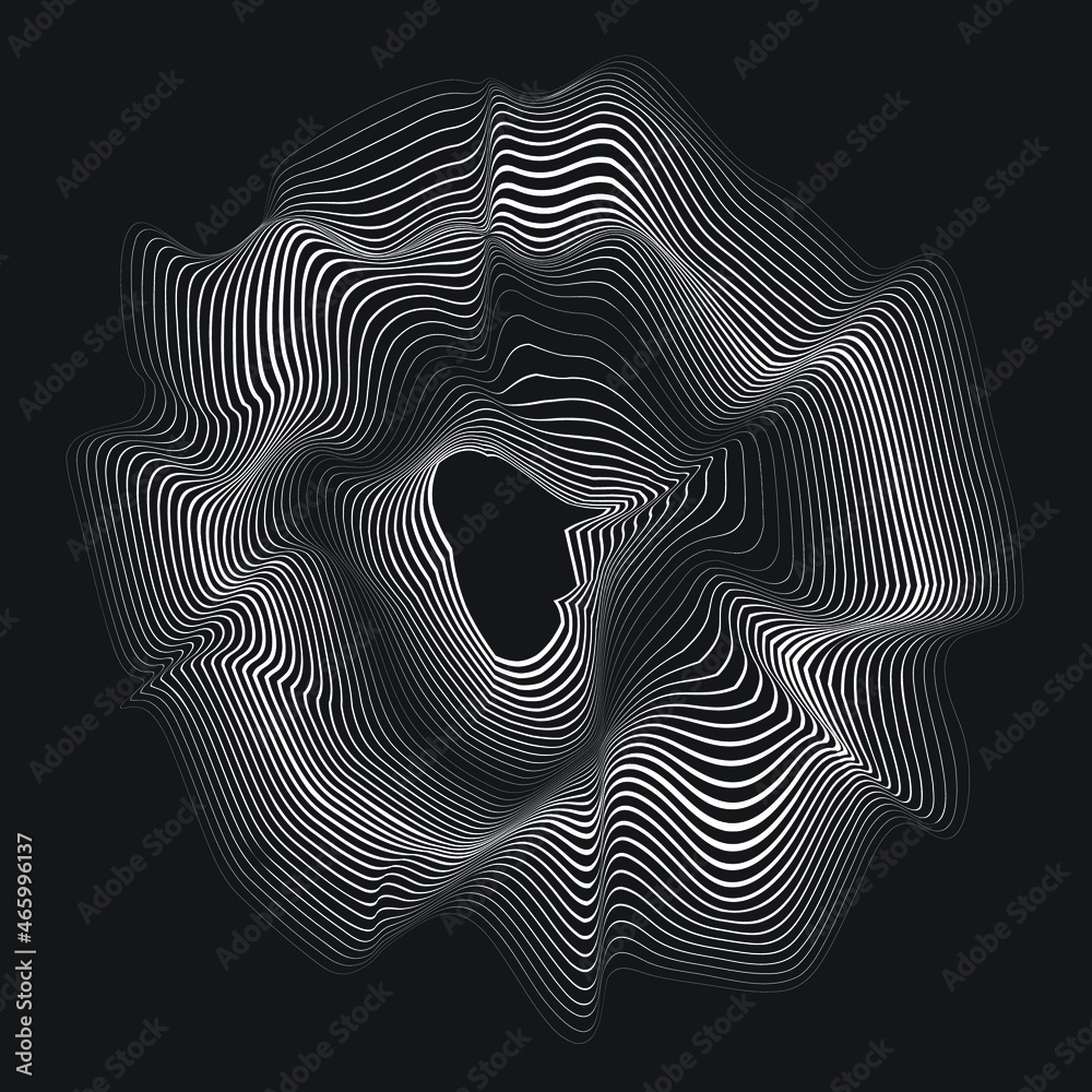 Poster abstract flow lines background . fluid wavy shape . glitched circle design . striped linear pattern 