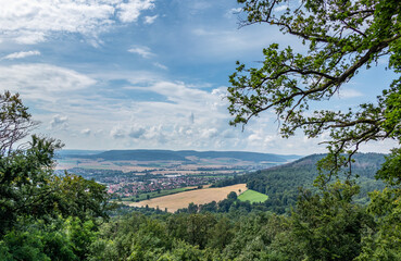 Fototapeta na wymiar Country landscape over city Hamelin in Germany