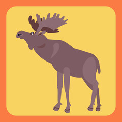 Moose with horns. Stylized drawing in flat style. Vector hand drawn illustration. 