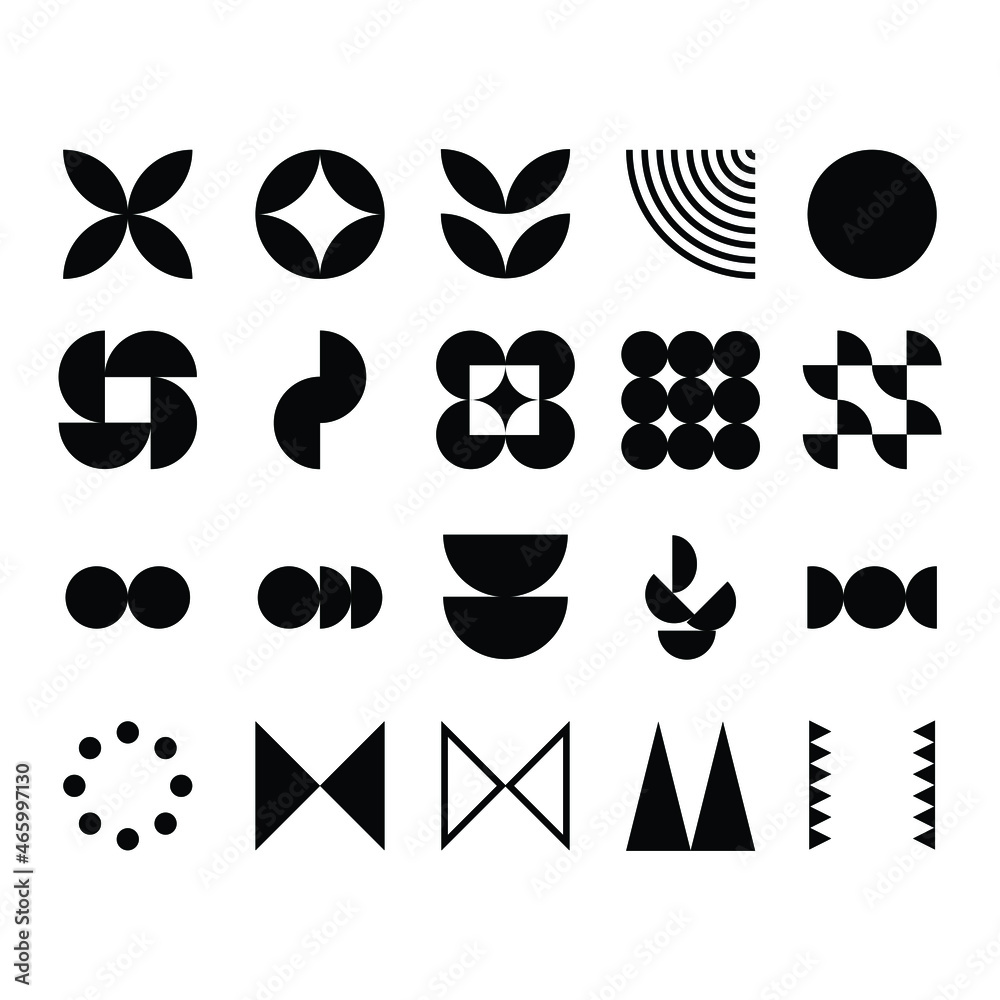 Poster abstract geometric icon set collection in a simple style for element decoration. random shape of ico
