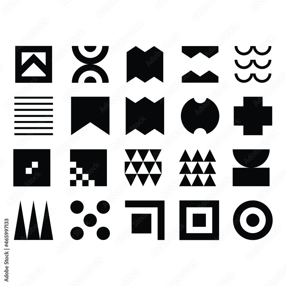 Poster set of geometric element collection in abstract shapes. a collection of random icon elements to crea