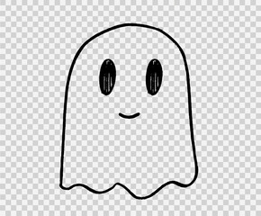 Scary ghost hand drawn brush stroke style isolated on png or transparent background,Halloween party banner, blank space for text,element template for poster,brochures, online advertising,vector