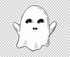 Scary ghost hand drawn brush stroke style isolated on png or transparent background,Halloween party banner, blank space for text,element template for poster,brochures, online advertising,vector