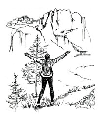 Vivere la montagna, illustrazione in bianco e nero