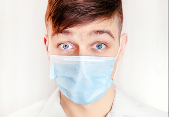 Worried Man in Flu Mask