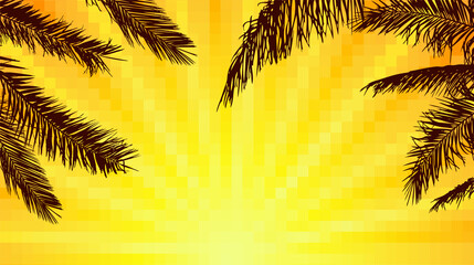 Palm leaves at sunset. Horizontal background. Vector illustration