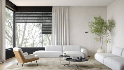 Minimalist Interior of modern living room 3D rendering - 466001952