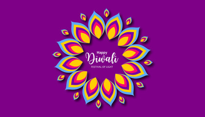 Happy Diwali greeting card with peacock's feather mandala design