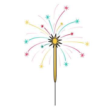 Vector hand drawn doodle sketch sparkler isolated on white background. Hand drawn icon element for print, web sites and postcards. Part of a large winter collection.