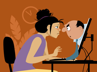 Professor or a manager checking in with a student or a remote employee, EPS 8 vector illustration