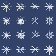 Set of vector watercolor brush drawings various abstract christmas snowflakes