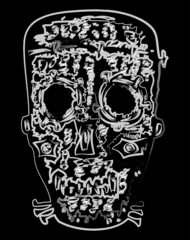 Vector watercolor brush contour doodle drawing of fantasy spooky human mask