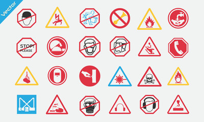 Attention-boards-admittance-symbols-stop-hand,-Traffic-stop-restricted-and-dangerous-vector