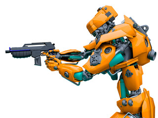 Naklejka premium mechanical soldier aiming the pistol