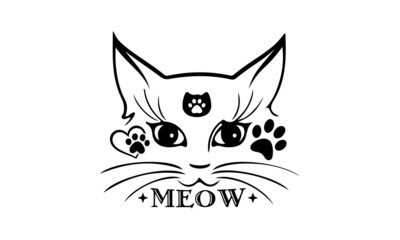 Fototapeta na wymiar Meow SVG, Cat Svg, Bundle Svg, Cat Bundle Svg, Silhouette Svg, Black Cats Svg, Black Design Svg,Silhouette Bundle Svg, Png Clipart Cut File for Cricut, Crazy Cat lady svg design
