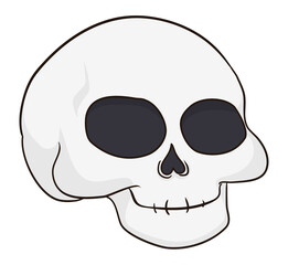 Skull in cartoon style and happy gesture, Vector illustration