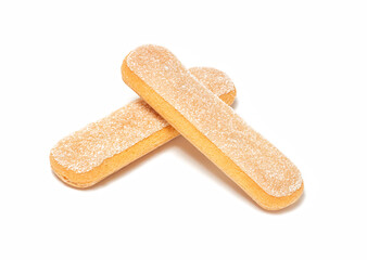 Ladyfingers or savoiardi biscuit, italian desserts and sponge cookies, isolated on white background