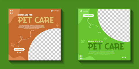 set of modern pet shop post template, Pet care social media post Template or web banner template with space for photo. super dog food, Pet care service promotional banner ads design