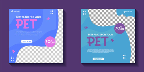 set of modern pet shop post template, Pet care social media post Template or web banner template with space for photo. super dog food, Pet care service promotional banner ads design