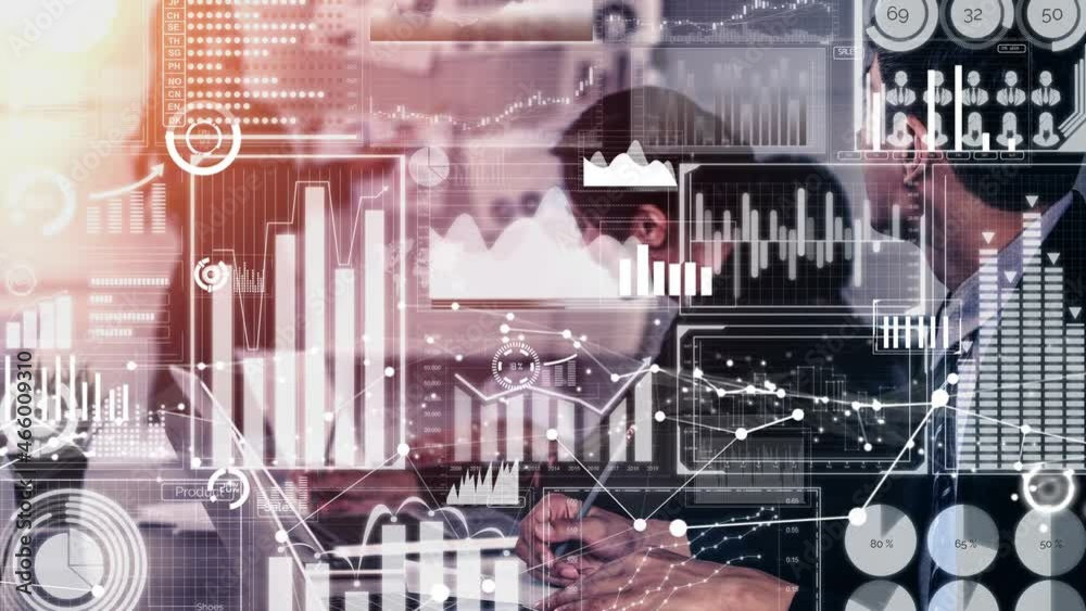 Poster conceptual business dashboard for financial data analysis . 3d render computer graphic .