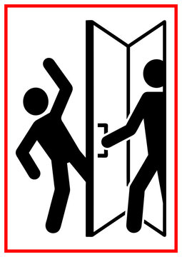 ngi1308 NewGraphicIcon ngi - german - Warnung vor Verletzungsgefahr durch T&uuml;re &ouml;ffnen . Rahmen / Druckvorlage DIN A4 Hochformat . english warning - beware of opening doors . open door sign - g10809