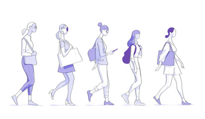 Obraz premium Collezione di giovani donne che camminano