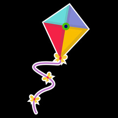 A sticker, a toy for a child, a kite. A colored kite isolated on a black background.