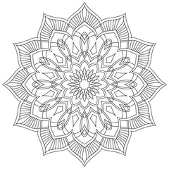 Geometric flower. Contour drawing of a mandala on a white background. Vector illustration