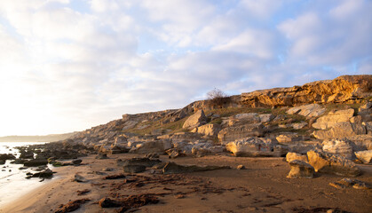 Fototapeta na wymiar Large rocks on the shores of the Caspian Sea.