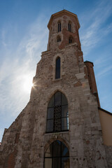 Fototapeta na wymiar Mary Magdalene Tower, the only surviving part of the church destroyed in WW2, Kapisztrán tér, Várhegy, Budapest, Hungary