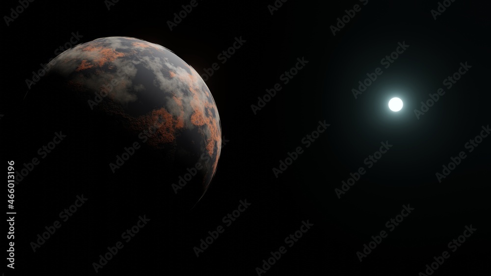 Wall mural 3d rendering of a conceptual space scene showing a planet similar to earth
