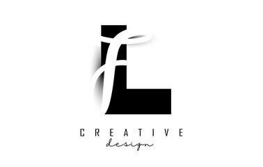 Letters LF Logo with a minimalist design. Letters L and F with geometric and handwritten typography.