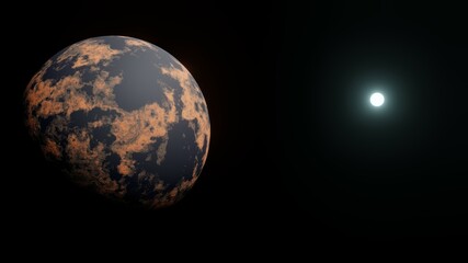 3D rendering of a conceptual space scene showing a planet similar to Earth