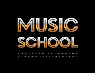 Vector creative Logo Music School. Modern Golden Font. Elegant Alphabet Letters and Numbers set