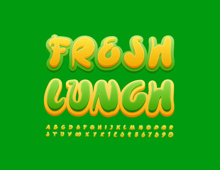 Vector trendy Sign Fresh Lunch.  Creative Bright Font. Playful Alphabet Letters and Numbers set.