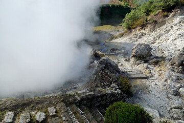 hot steam over river in furnas
