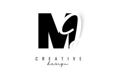 Letters MJ Logo with a minimalist design. Letters M and J with geometric and handwritten typography.