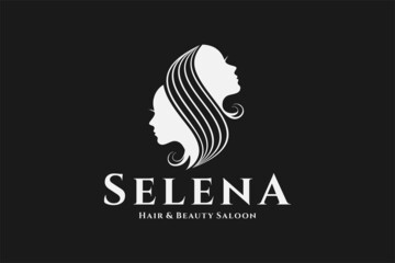 twin female head separated with hair line , usable logo design for saloon, hair beauty, wedding make up, spa